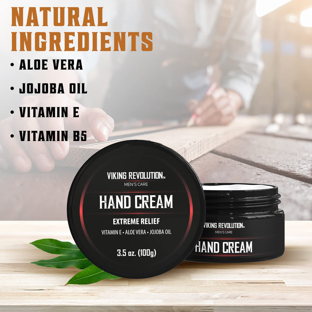Close-up of Viking Revolution hand cream texture highlighting creamy, light feel.