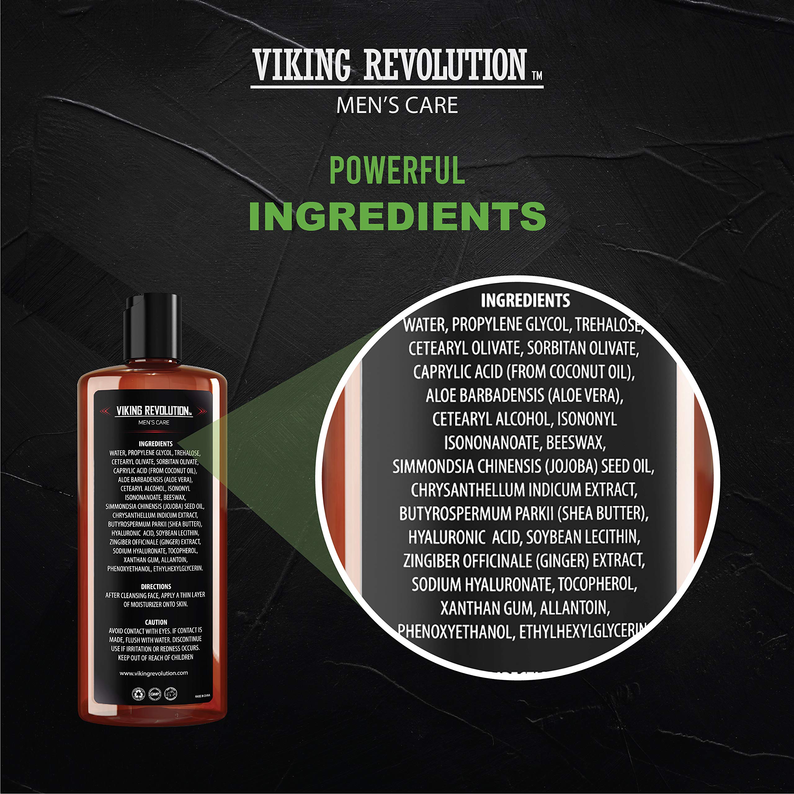 Ingredientes naturales de Viking Revolution para el cuidado facial diario.