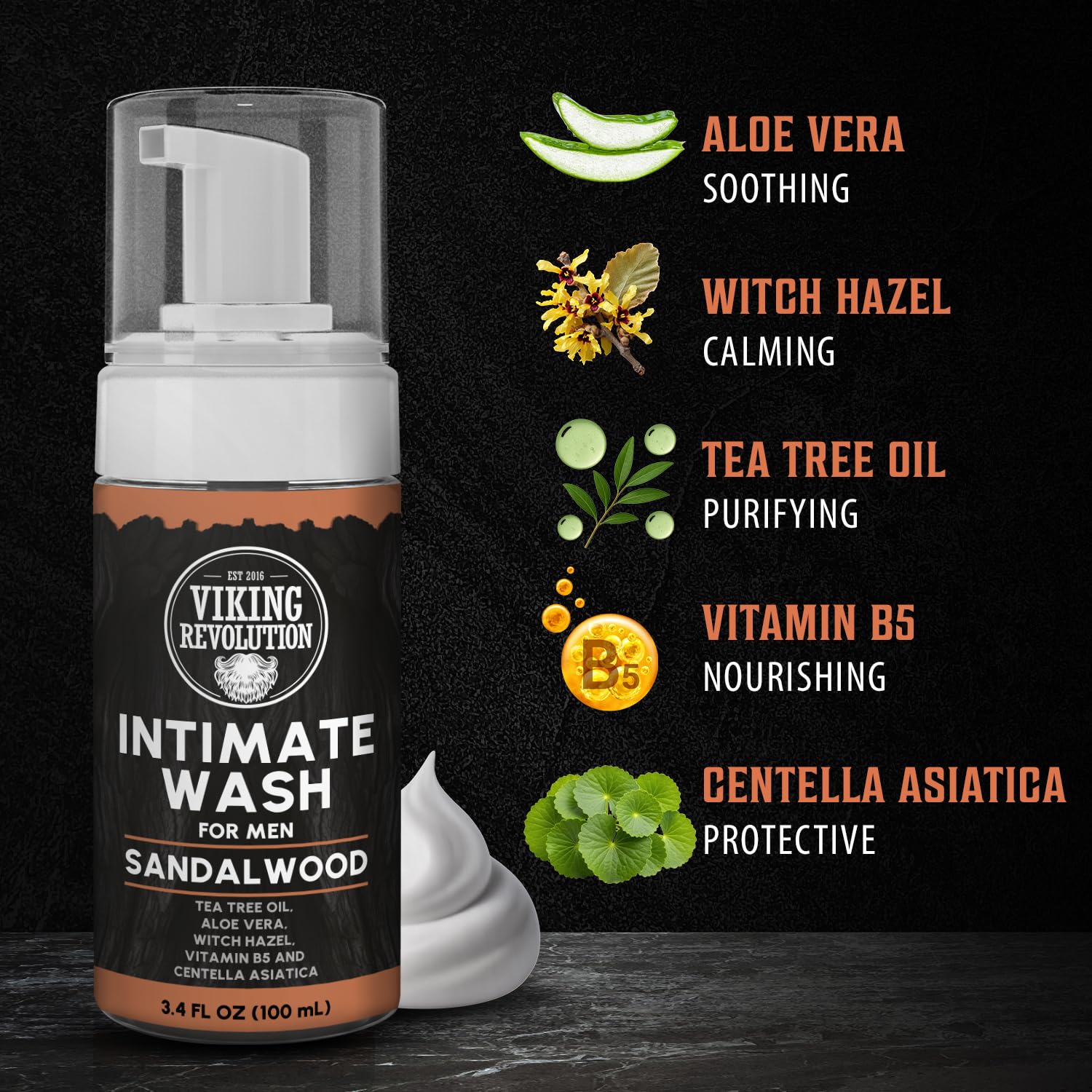 Viking Revolution Intimate Wash con hamamelis para confort suave.
