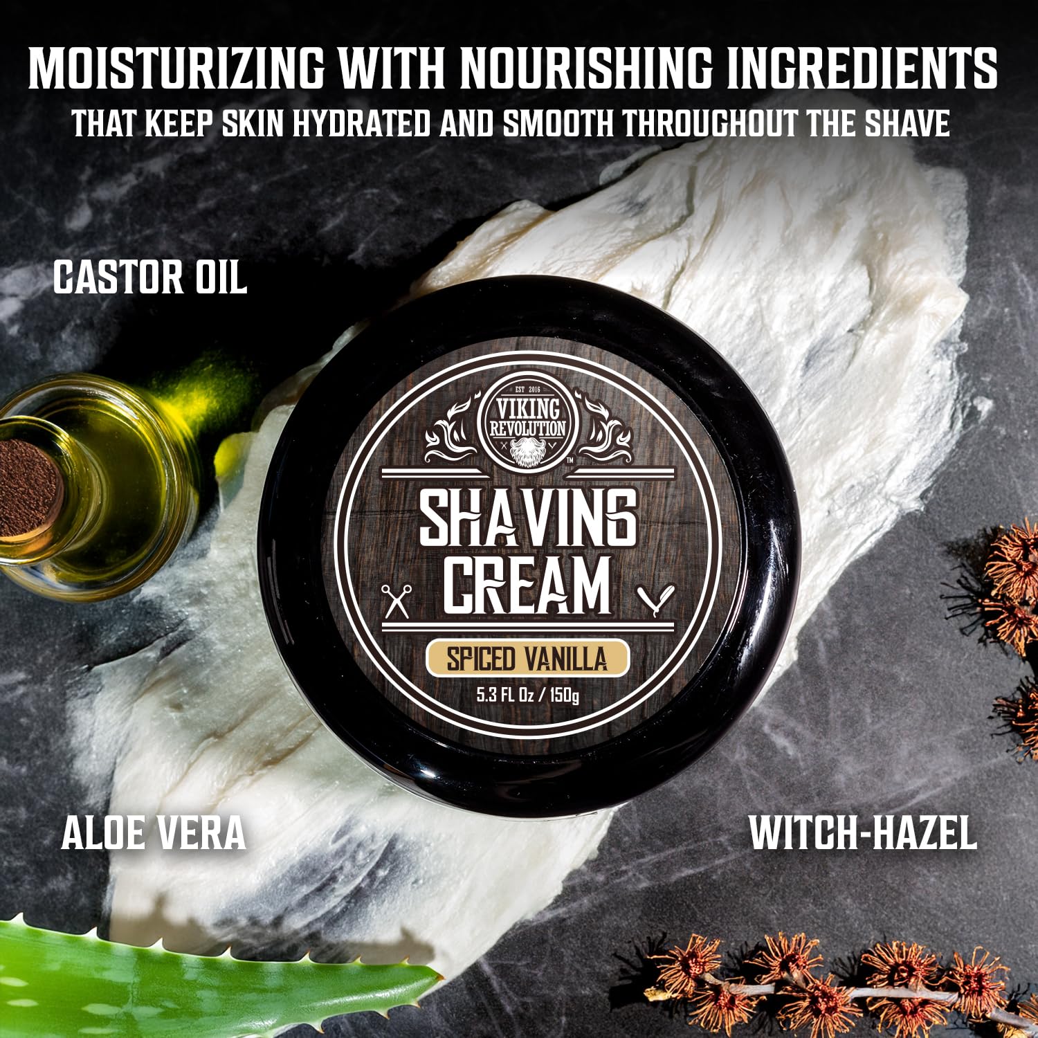 Viking Revolution shaving cream supports sensitive skin with gentle, conditioning ingredients.