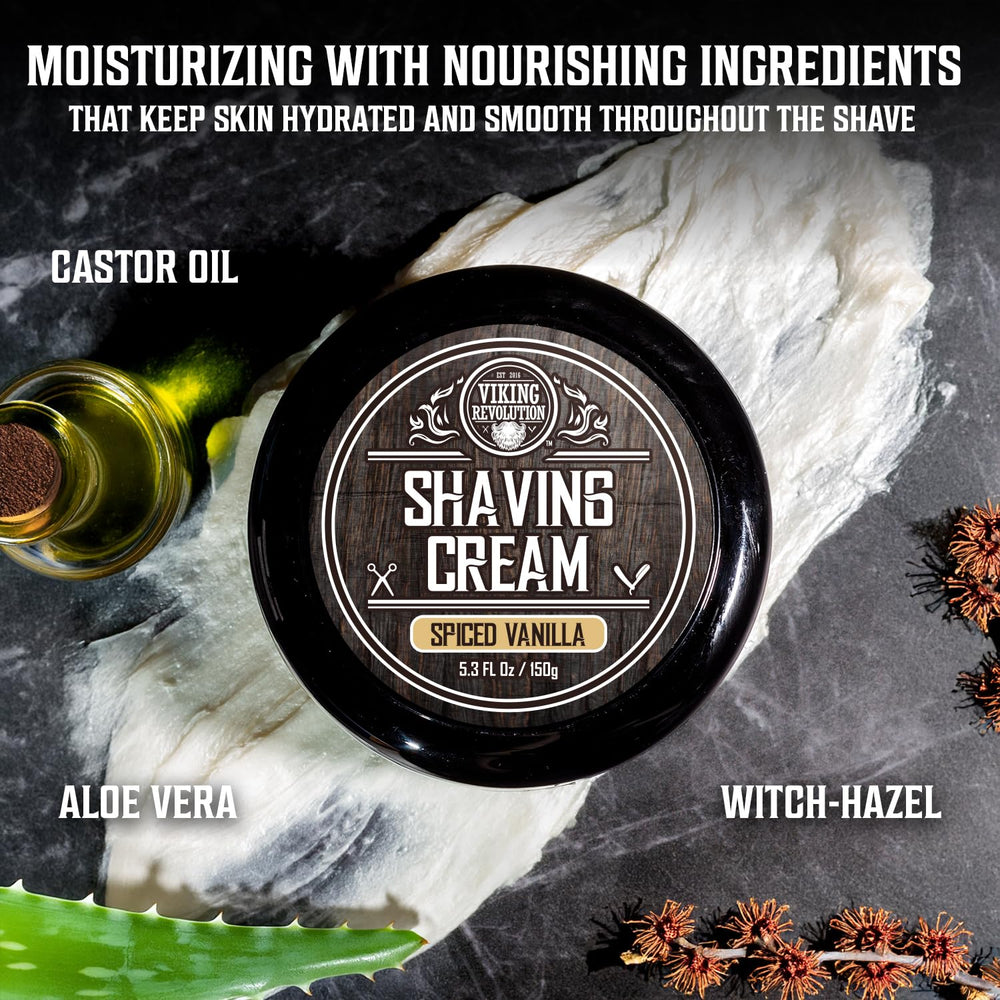 Viking Revolution shaving cream supports sensitive skin with gentle, conditioning ingredients.