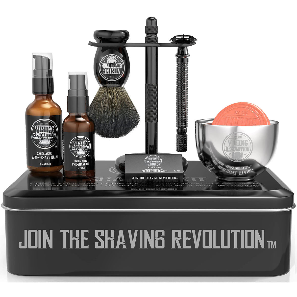 Viking Revolution luxury safety razor with balanced handle for a close, comfortable shave.