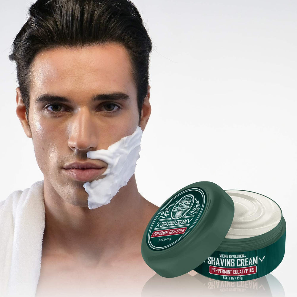 Viking Revolution luxury shaving cream lather showing rich texture for a smooth shave.