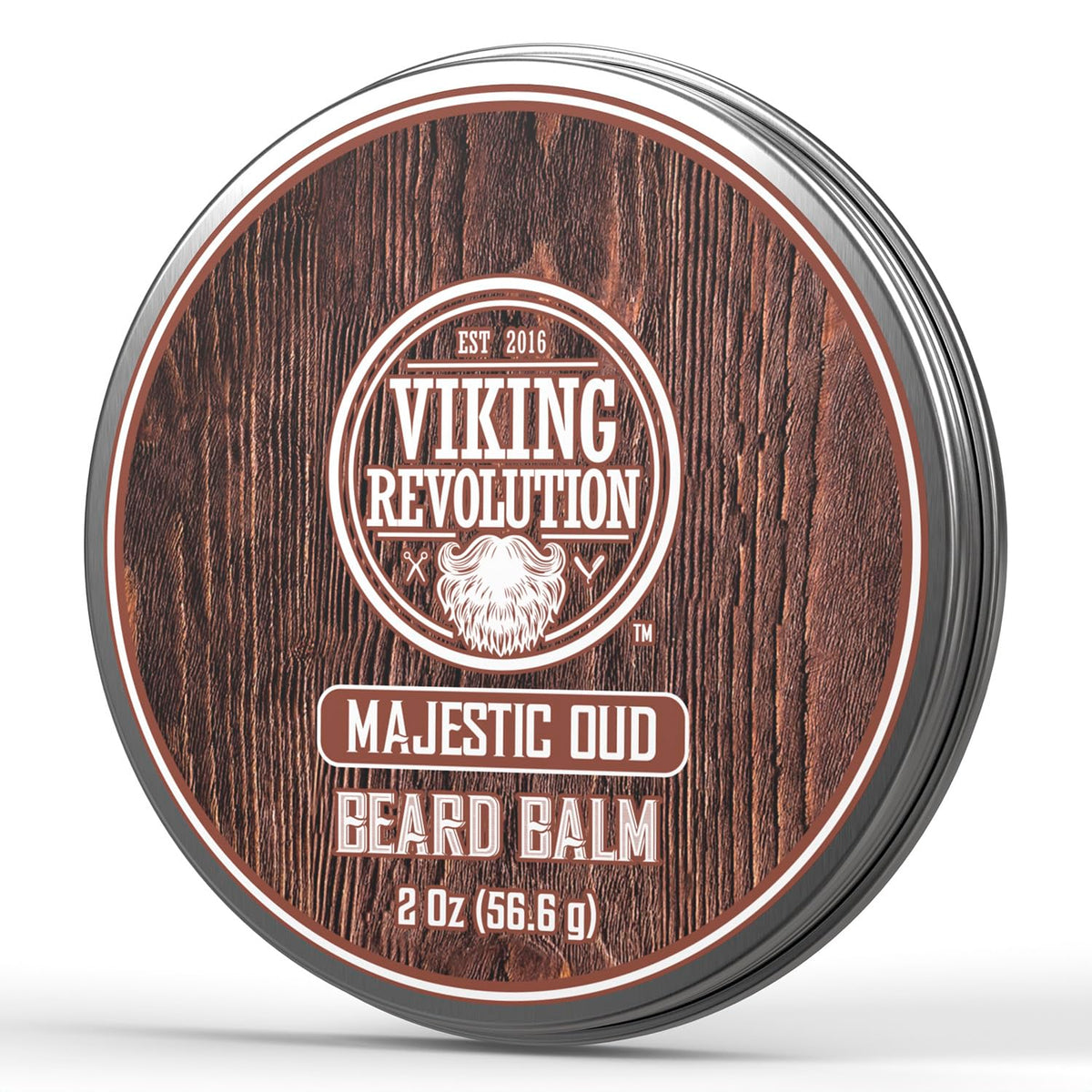 Viking Revolution Majestic Oud beard balm bottle for nourishing beard care.