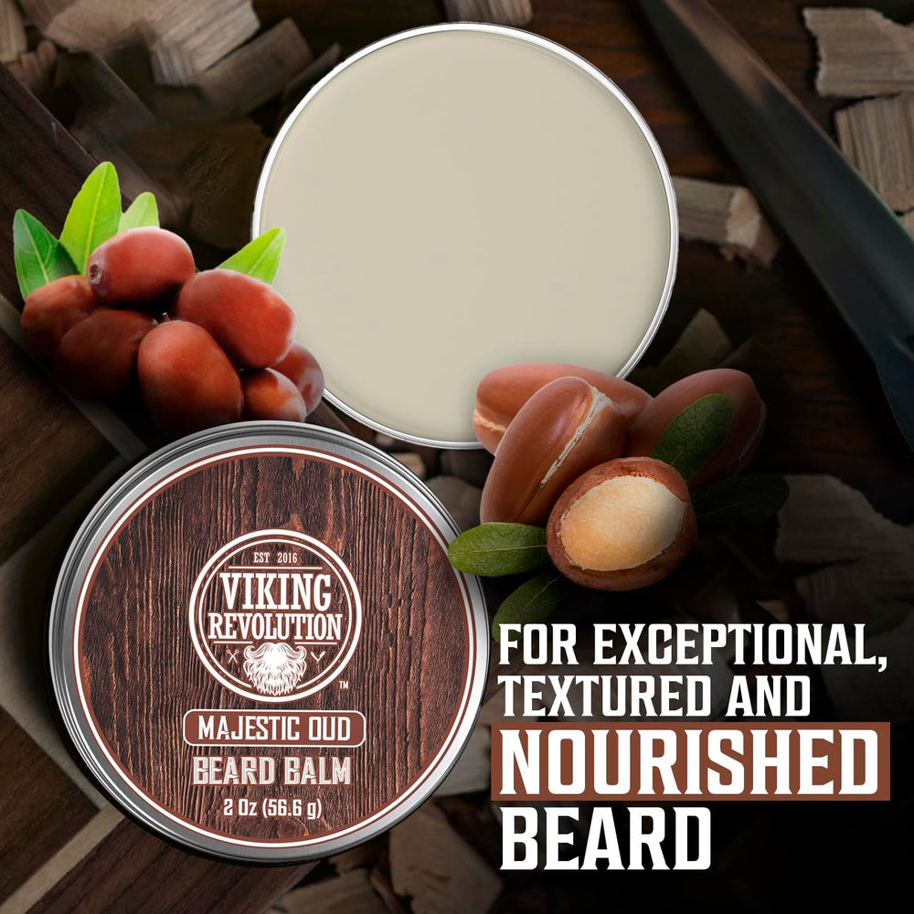 Viking Revolution Majestic Oud beard balm gift pack for premium grooming.