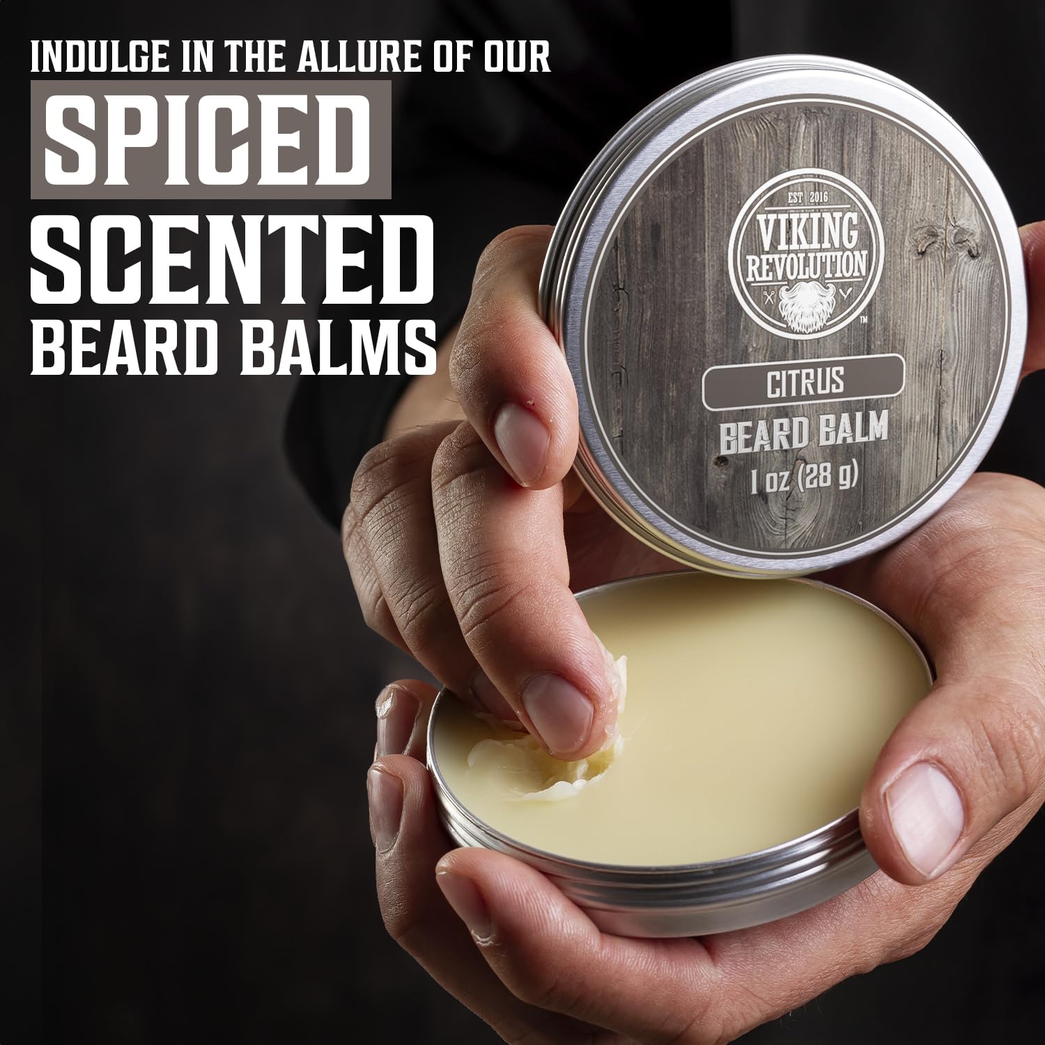 Viking Revolution majestic oud beard balm captures deep conditioning and refined fragrance.