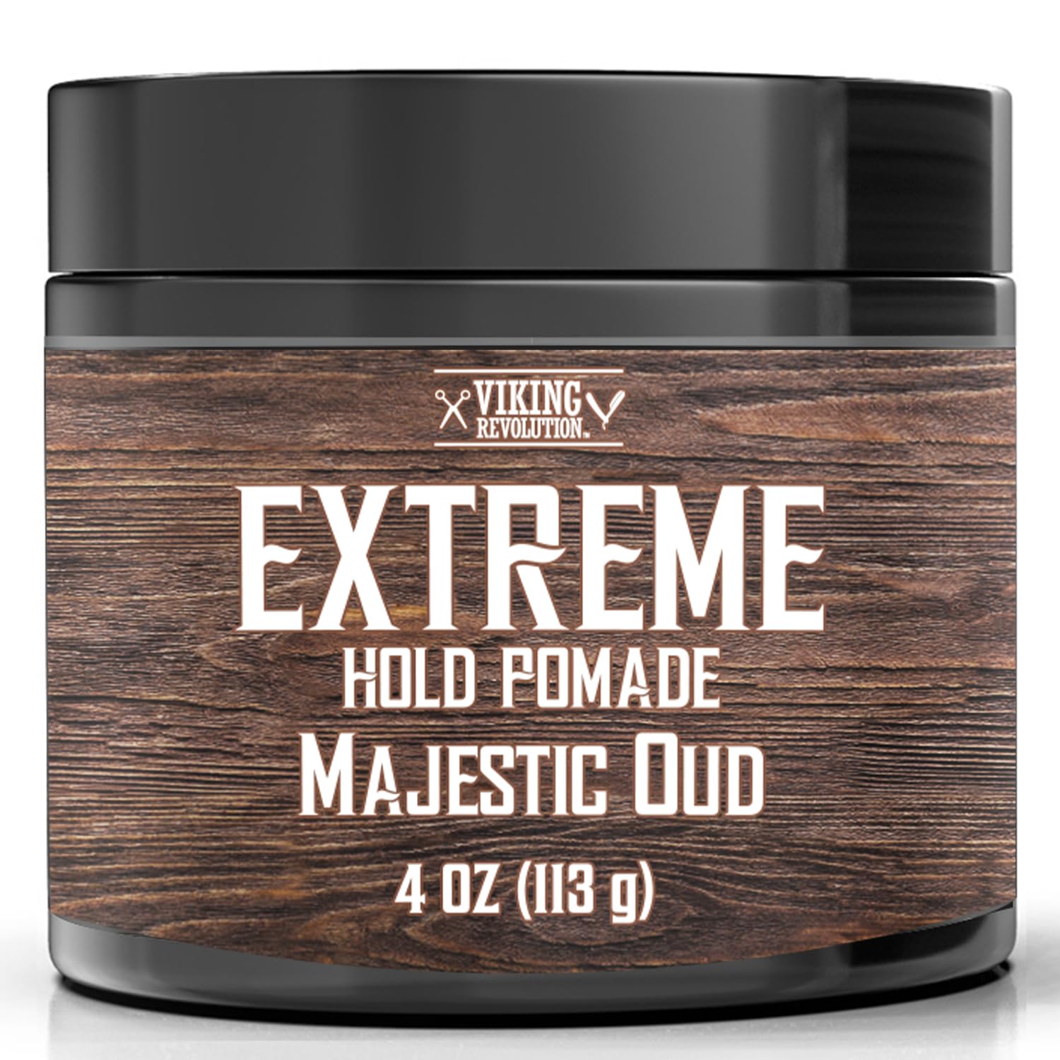 Viking Revolution Majestic Oud Pomada, botella, control extremo para peinados duraderos.