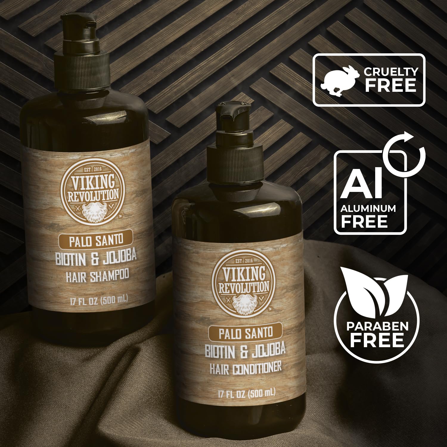 Viking Revolution men care packaging conveys premium Palo Santo grooming set.