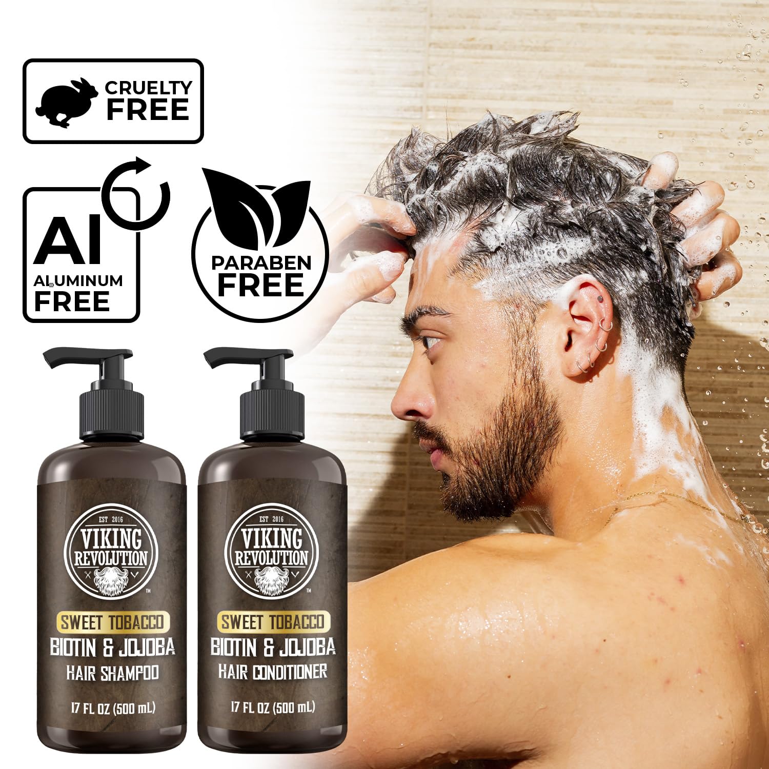 Viking Revolution mens shampoo lather in action for easy shower routine