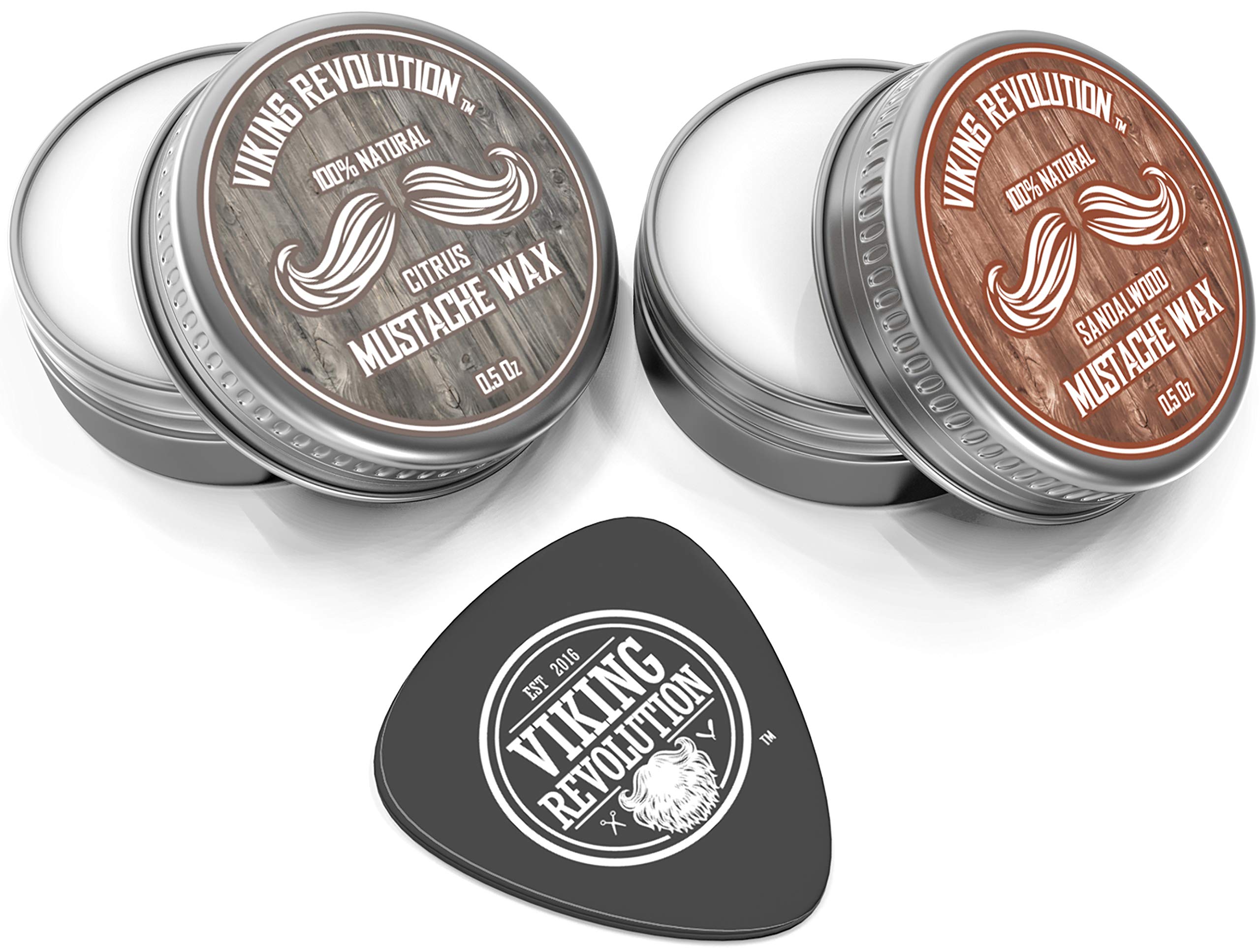 Viking Revolution mustache wax 2-pack packaging display showing two tins for tidy styling