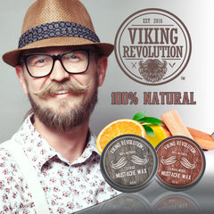 Viking Revolution mustache wax 2-pack open tin with moustache shaping for precise control