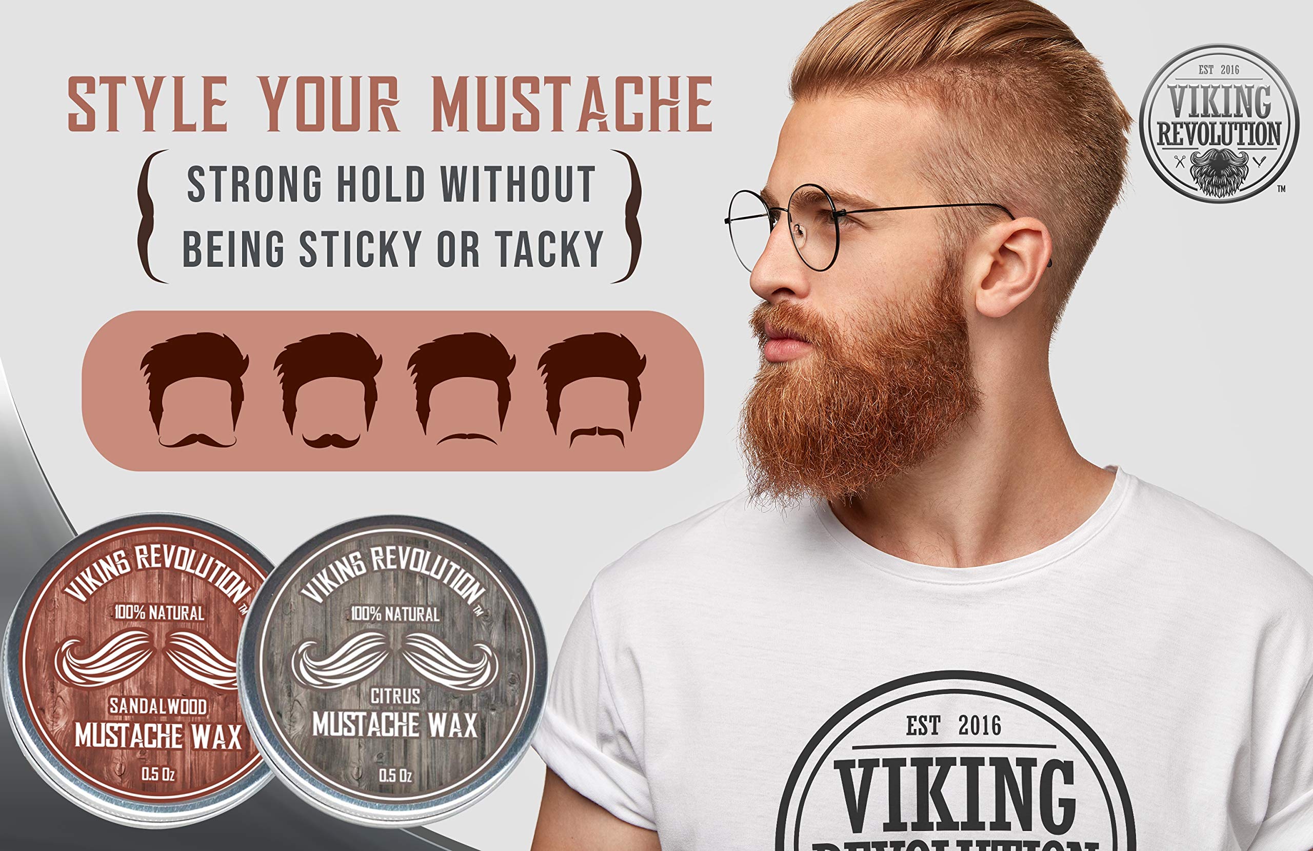 Viking Revolution mustache wax strong hold application close-up for controlled styling