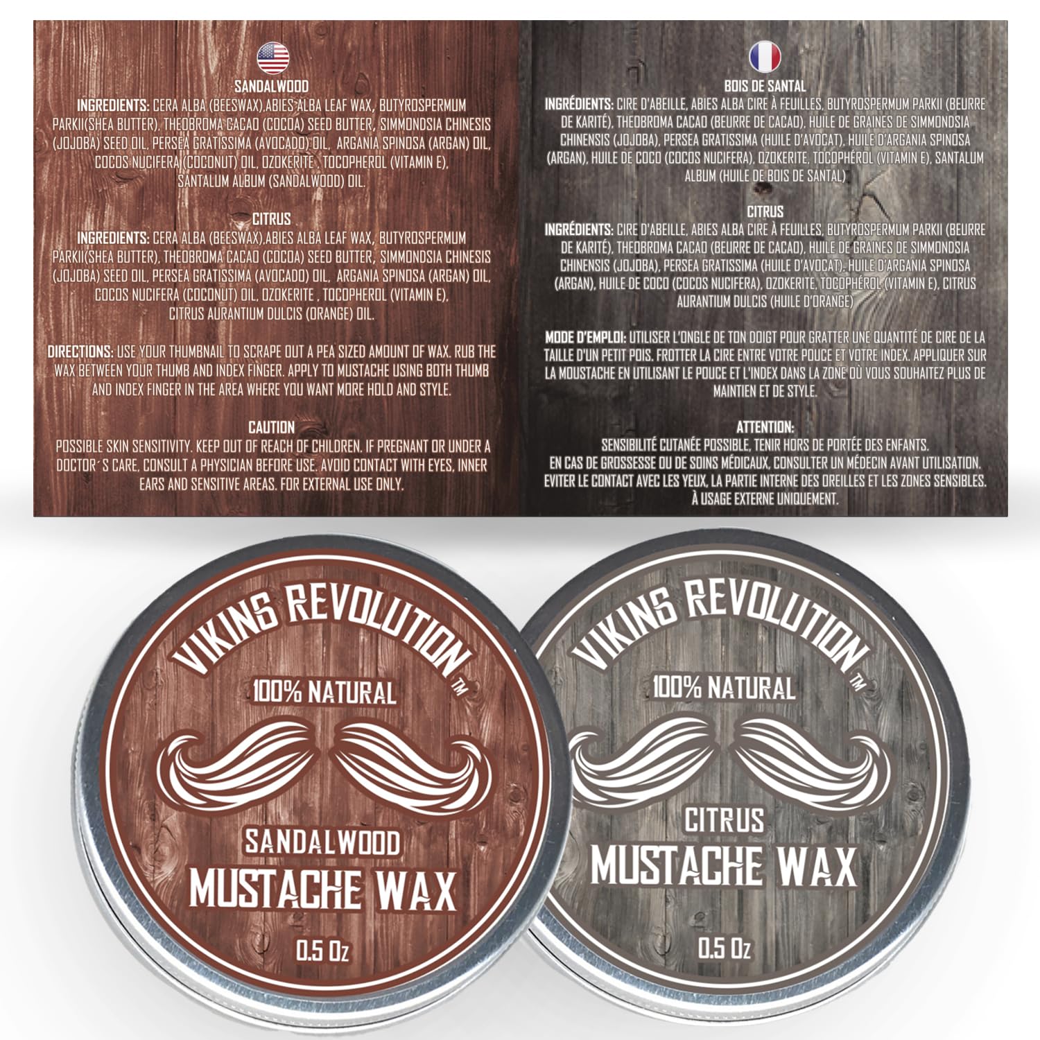 Viking Revolution mustache wax strong hold lid open for long-lasting control
