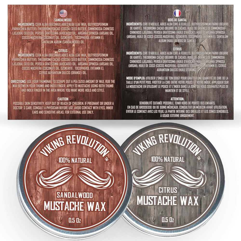 Viking Revolution mustache wax strong hold lid open for long-lasting control