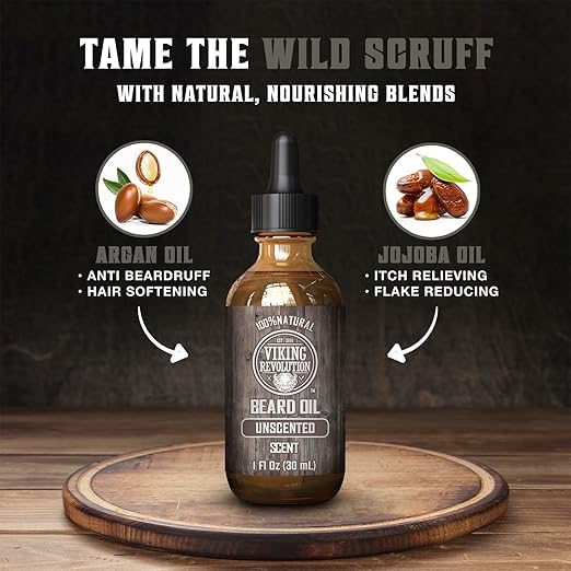 Viking Revolution natural ingredients highlight argan and jojoba for moisture