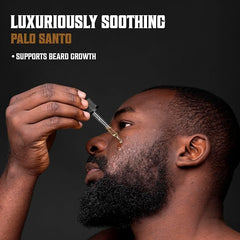 Viking Revolution Palo Santo beard oil applied to beard for a soft, frizz-free finish