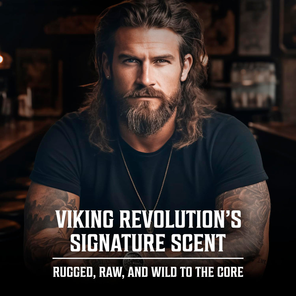 Viking Revolution patchouli vanilla hint, comforting scent for year-round wear.