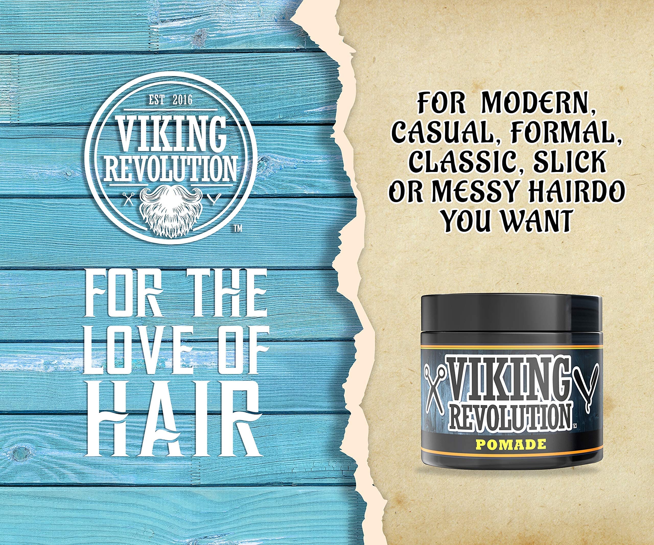 Viking Revolution pomade with castor oil in a natural ingredient blend.
