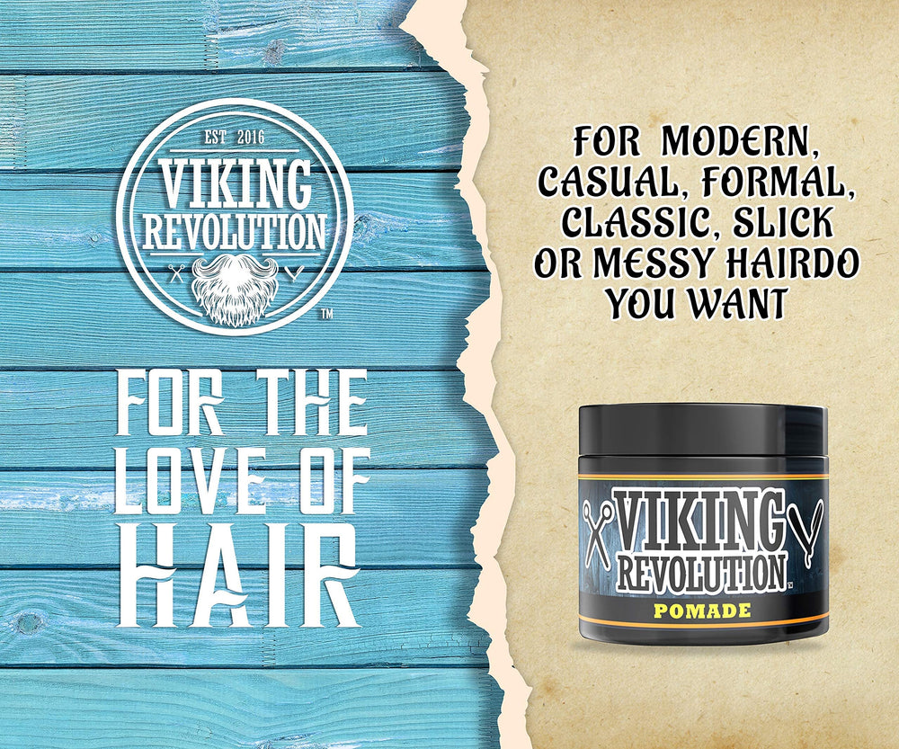 Viking Revolution pomade with castor oil in a natural ingredient blend.