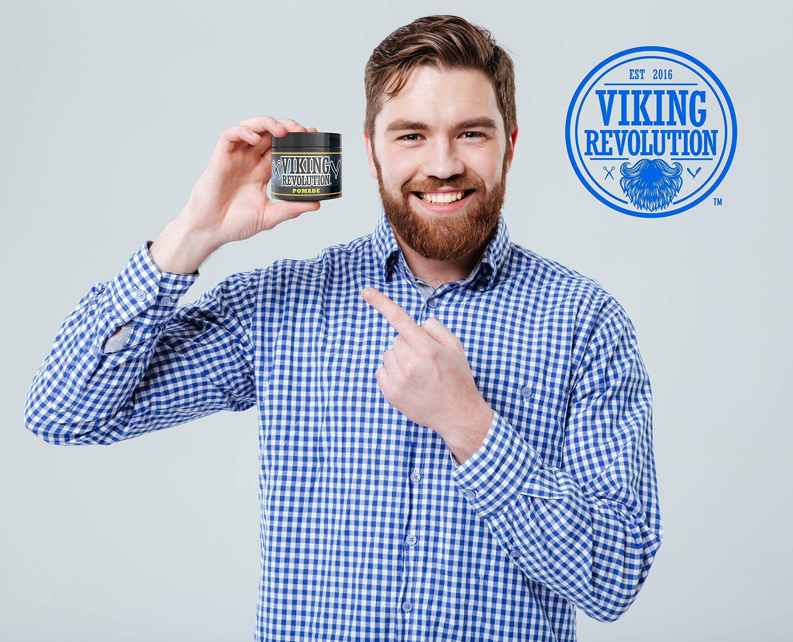 A classic pompadour styled with Viking Revolution pomade for lasting hold.