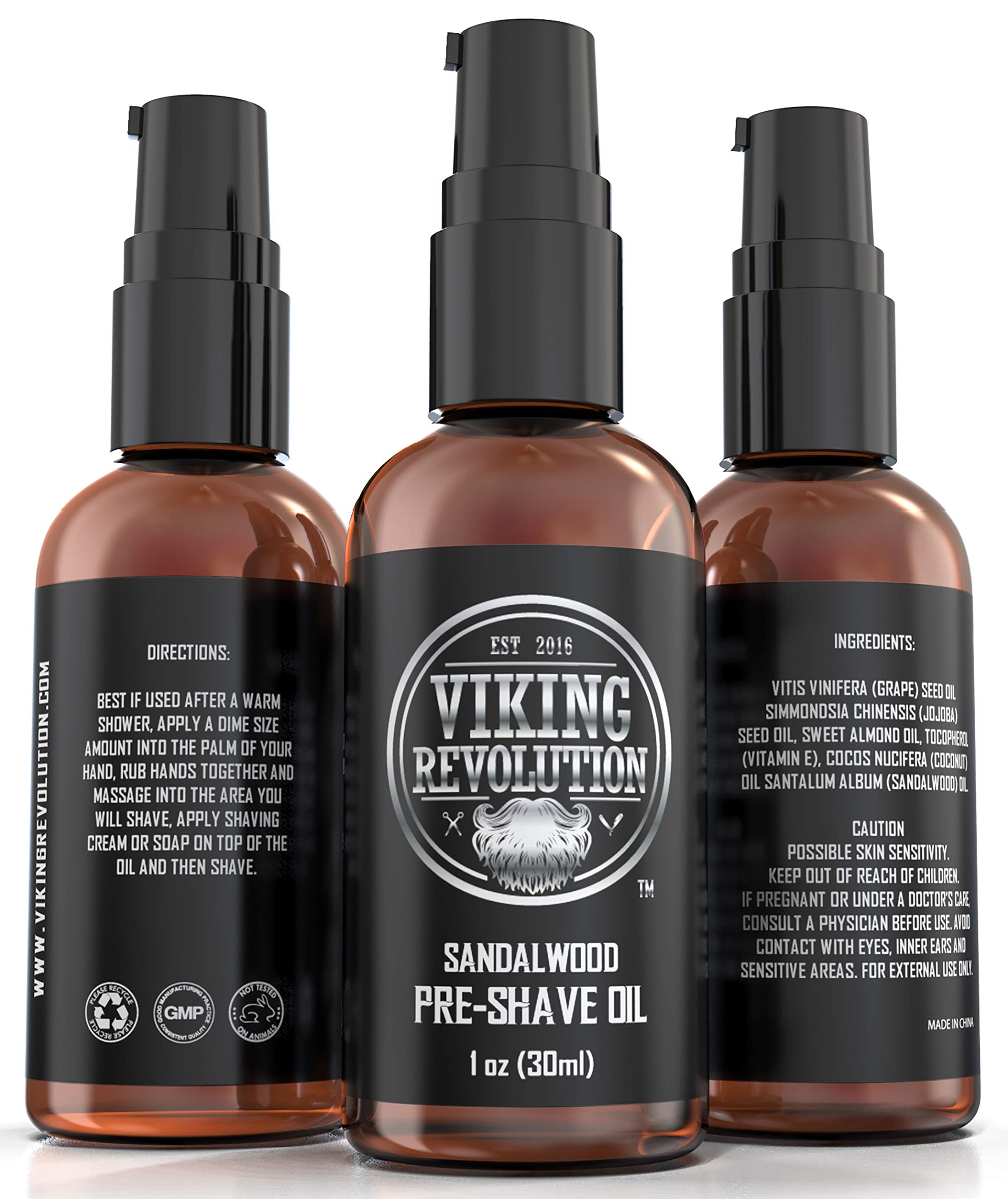 Packaging of Viking Revolution pre-shave oil highlighting natural ingredients