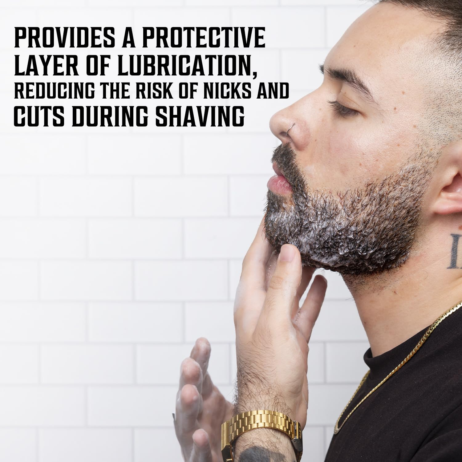 Creamy Viking Revolution lather close-up for smooth razor glide.