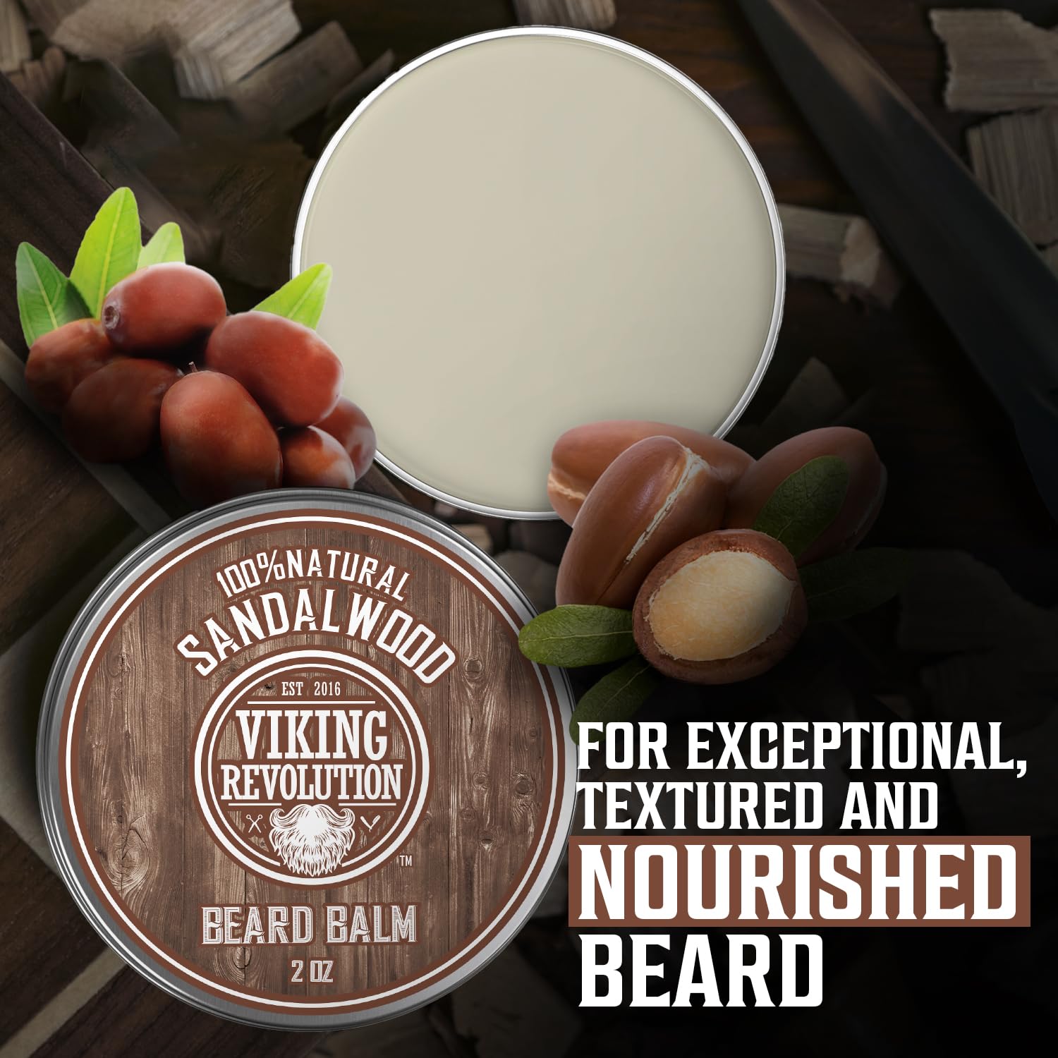 Viking Revolution sandalwood balm applying on skin for all-day conditioning