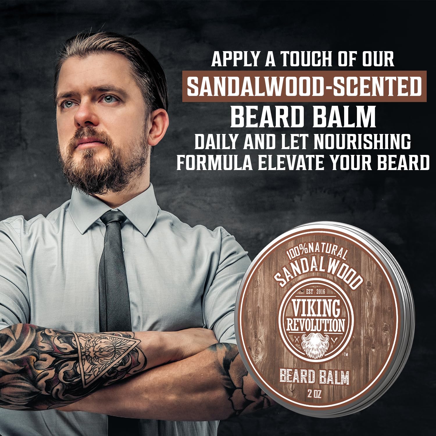Viking Revolution sandalwood balm massage into beard roots for softness