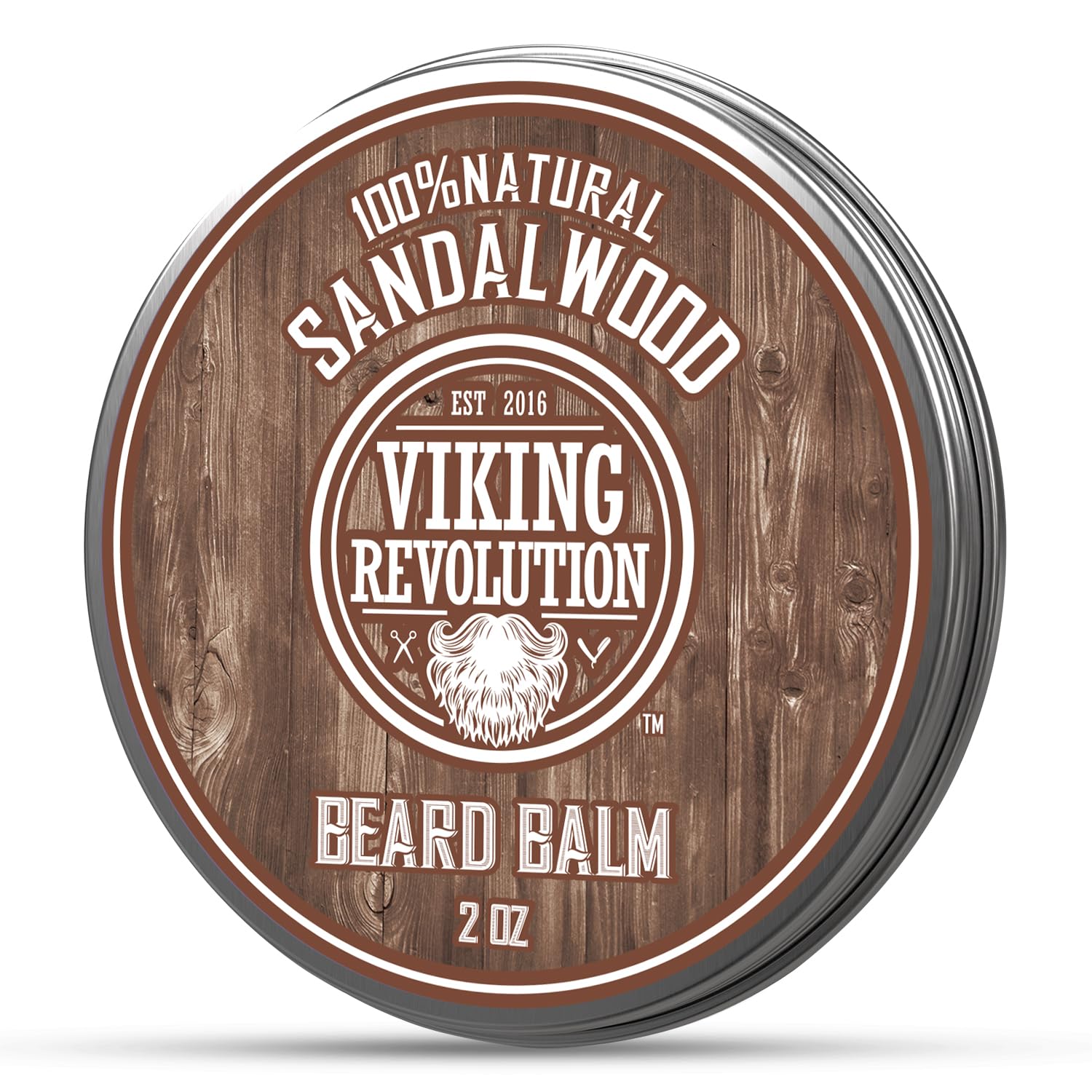 Viking Revolution sandalwood beard balm bottle front for premium beard care