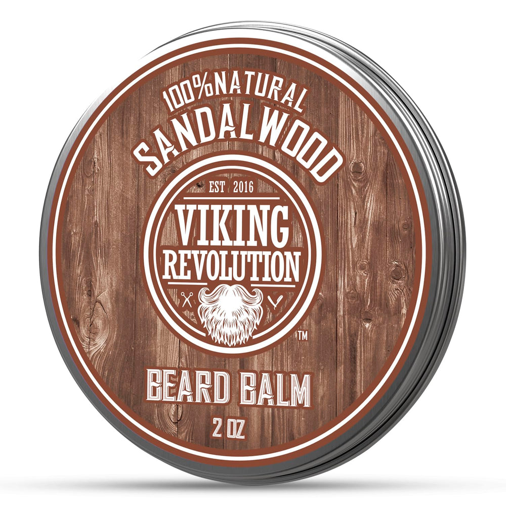 Viking Revolution sandalwood beard balm bottle front for premium beard care