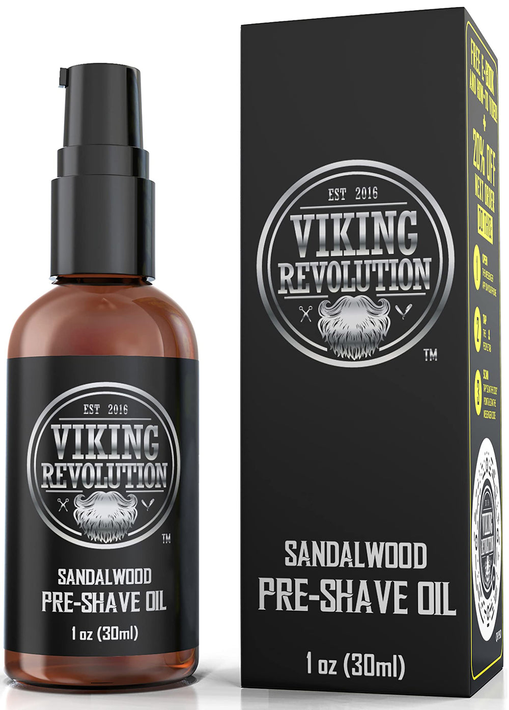 Viking Revolution sandalwood pre-shave oil bottle for silky prep before shaving