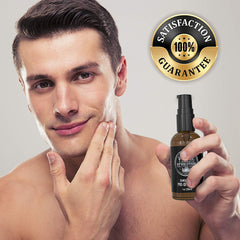 Close-up pour of pre-shave oil showing easy application for smooth shave