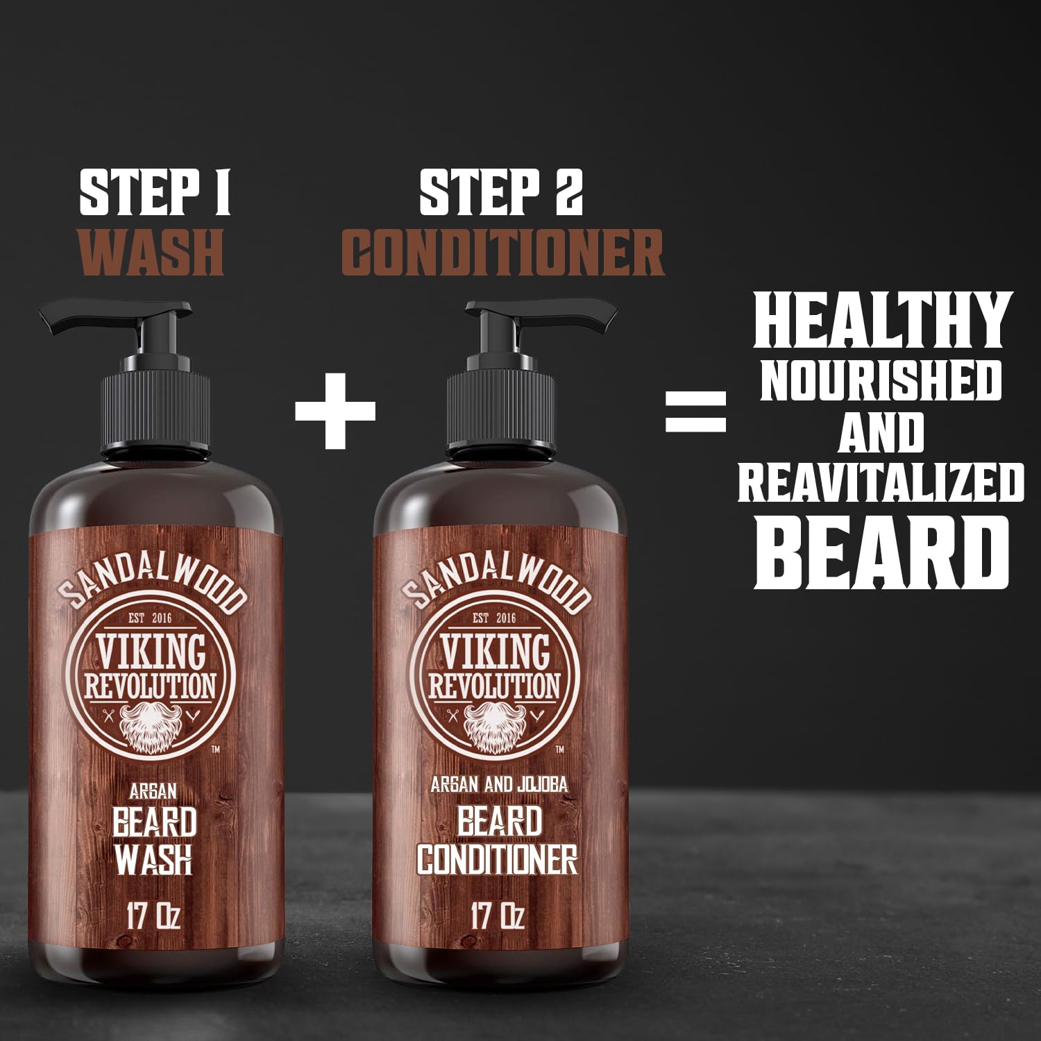 Viking Revolution sandalwood scent bottle for grooming routine.