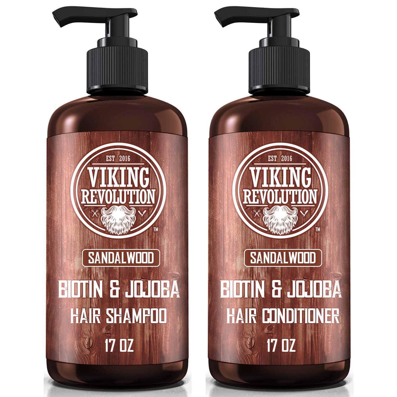 Viking Revolution sandalwood shampoo bottle with pump for easy daily use