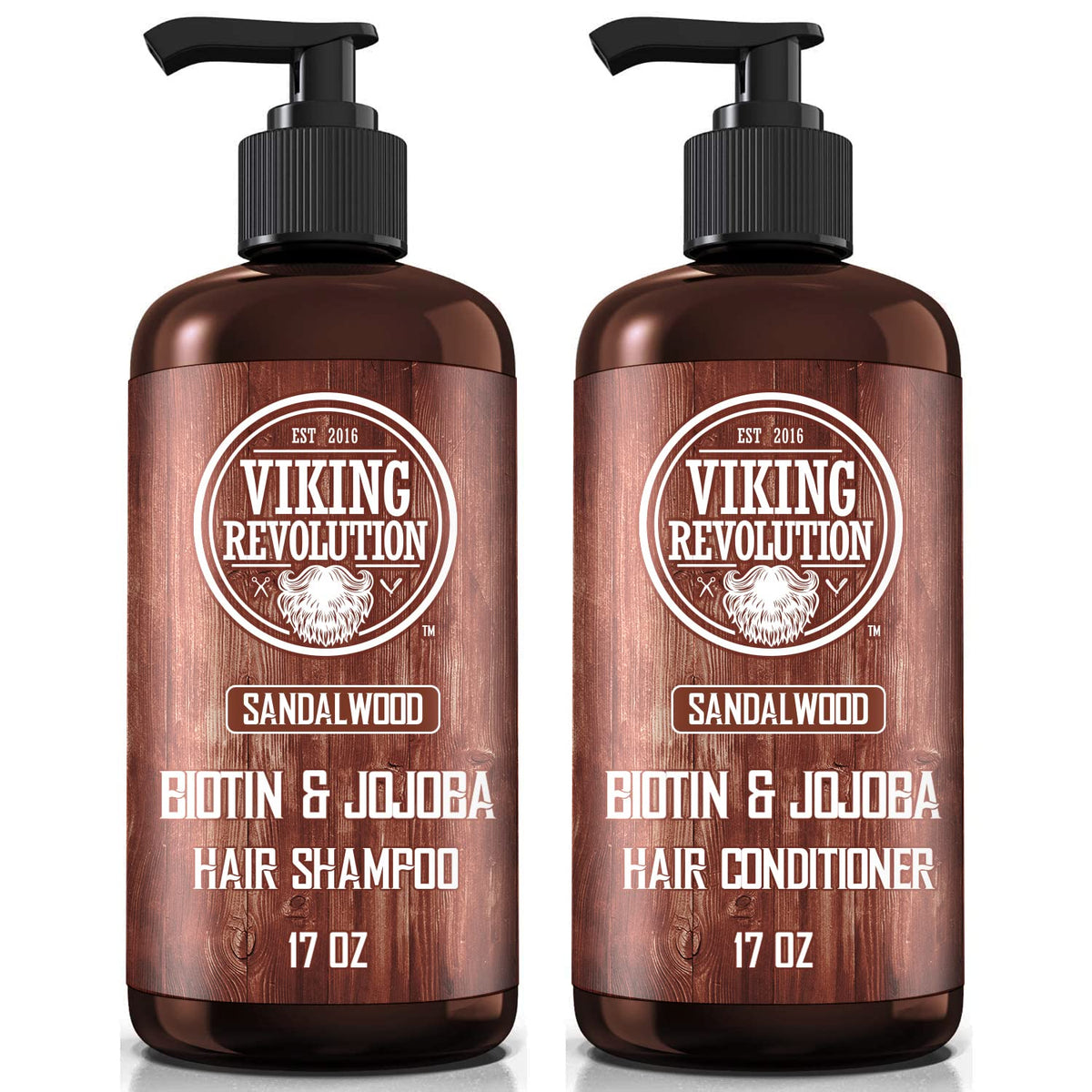 Viking Revolution sandalwood shampoo bottle with pump for easy daily use