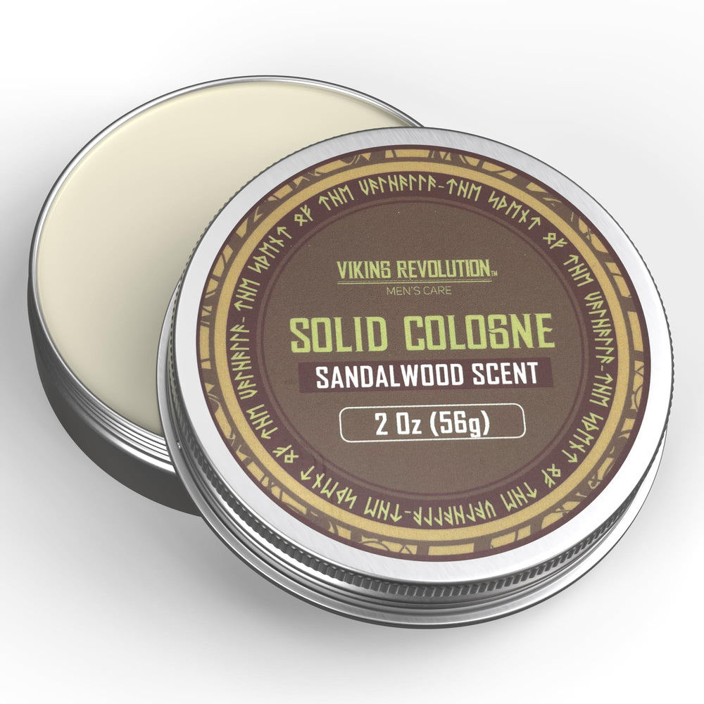 Viking Revolution sandalwood solid cologne on wrist for lasting scent