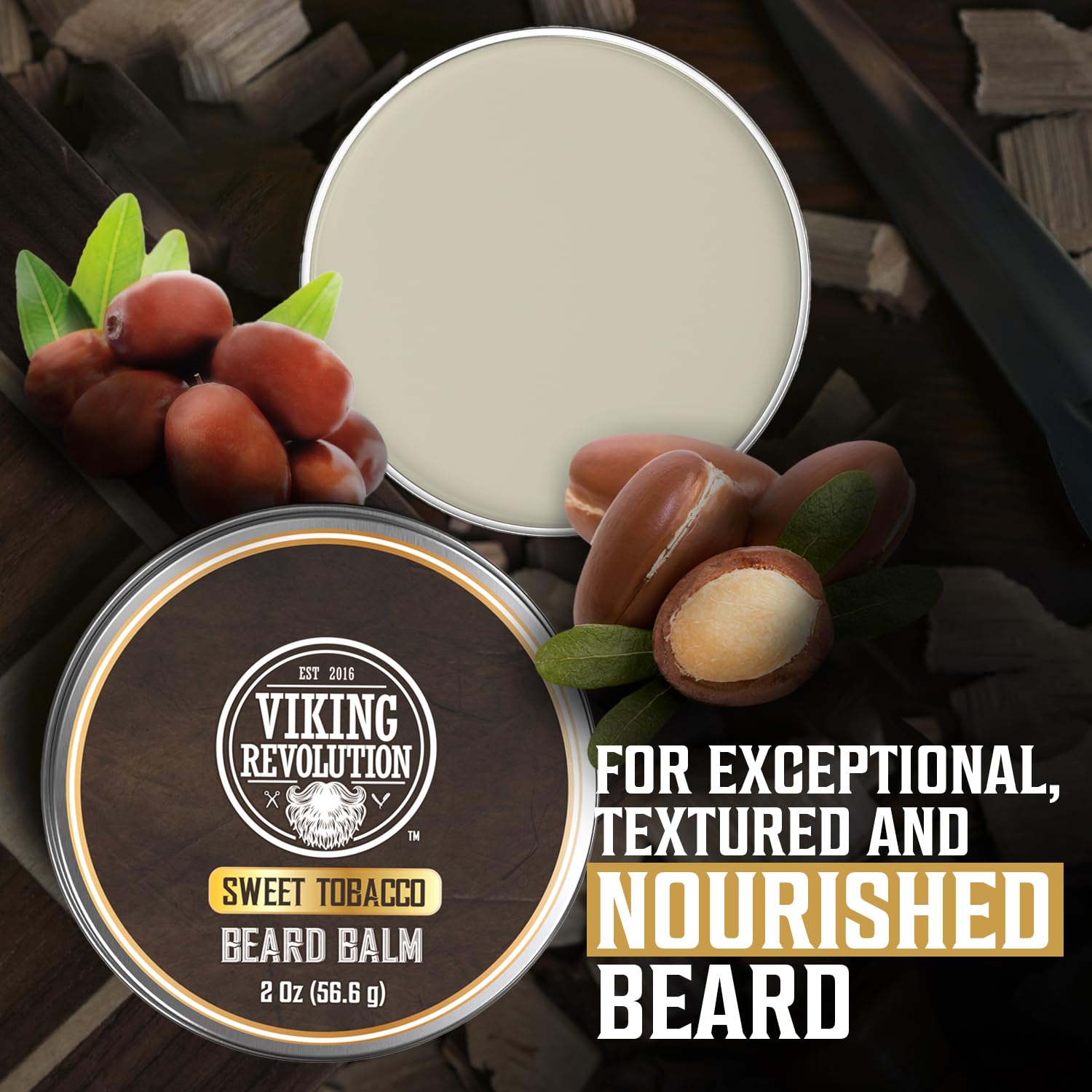 Sweet tobacco and spice scent profile from Viking Revolution enhances daily grooming ritual.
