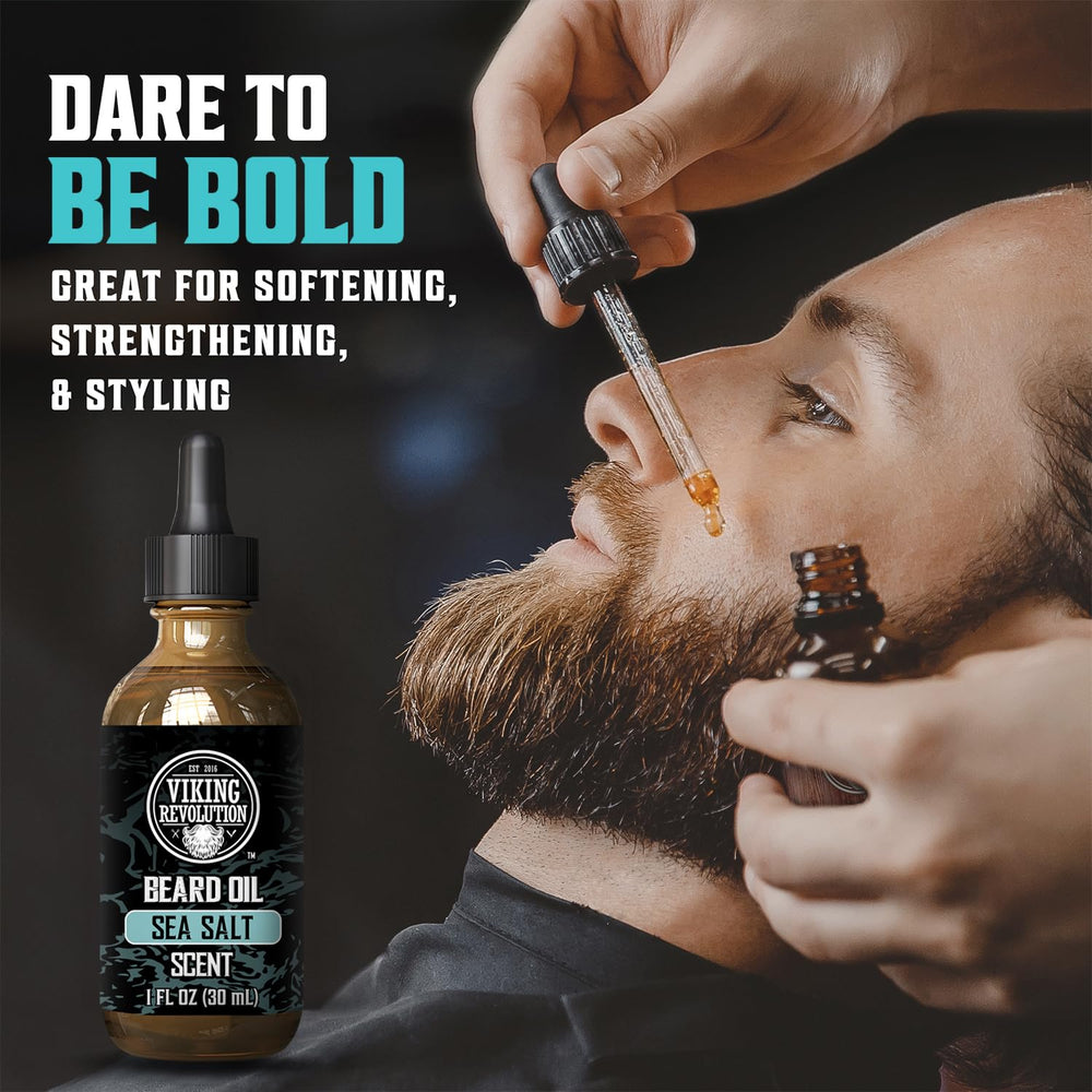 Viking Revolution bottle closeup label highlights natural Argan and Jojoba nourishment
