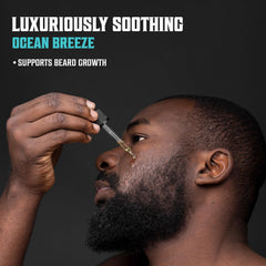 In‑hand shot of the Sea Salt Beard Oil for travel‑friendly grooming