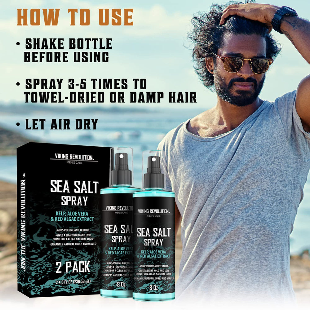 Viking Revolution Sea Salt Spray highlights Aloe Vera and kelp for moisture.