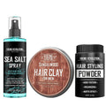 Viking Revolution Sea Salt Spray, Matte Sandalwood Clay & Hair Styling Powder – Men’s Styling Kit for Texture, Volume & Hold