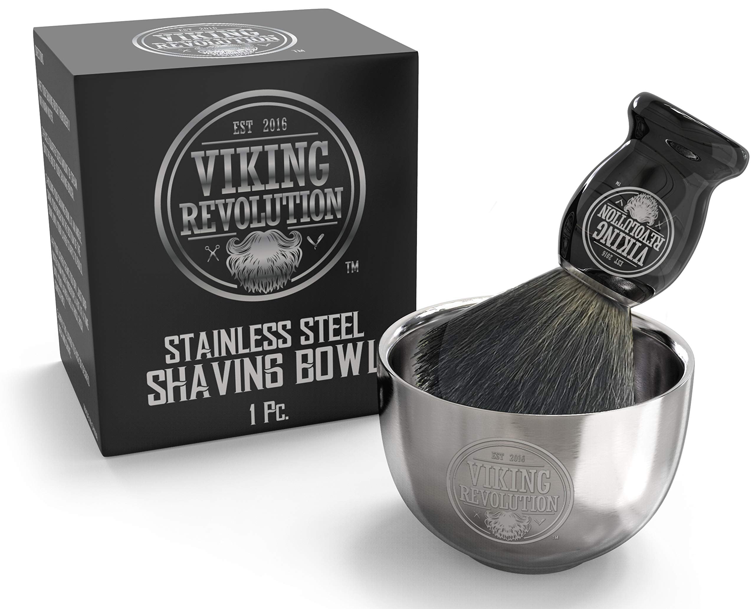Shaving setup with Badger brush and soap in Viking bowl