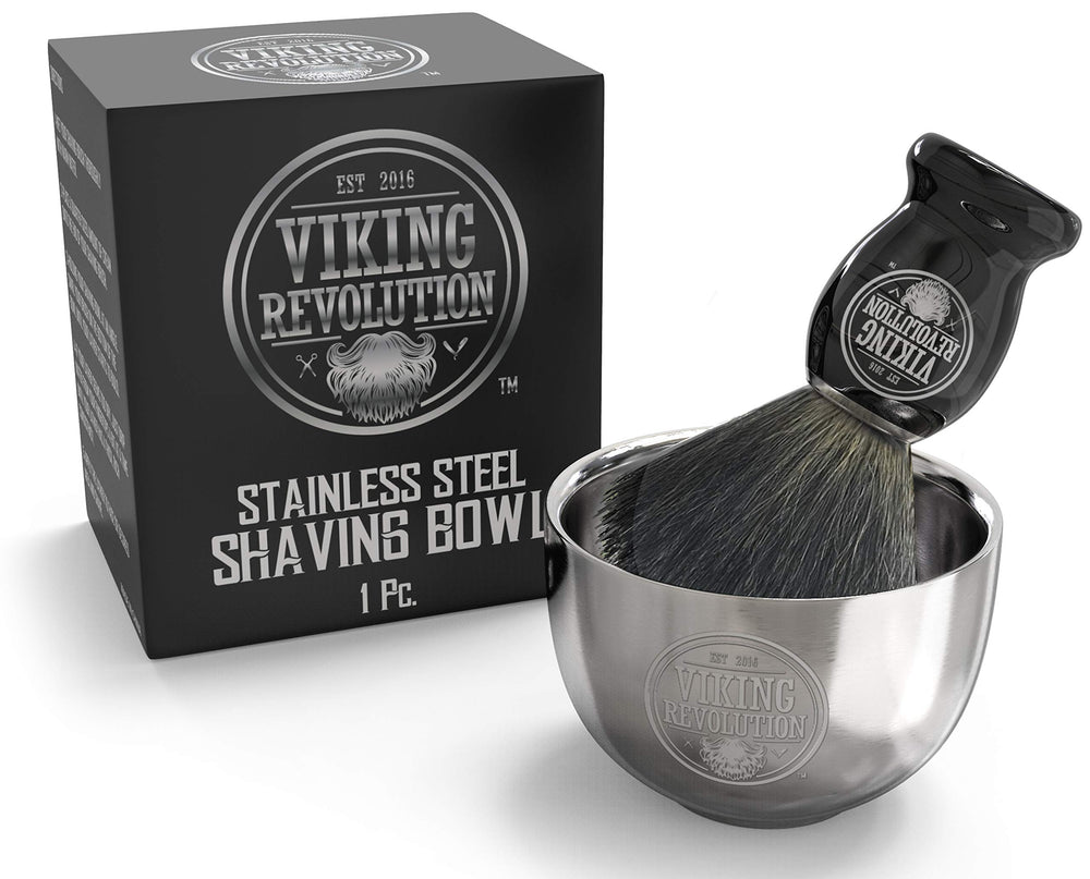Shaving setup with Badger brush and soap in Viking bowl