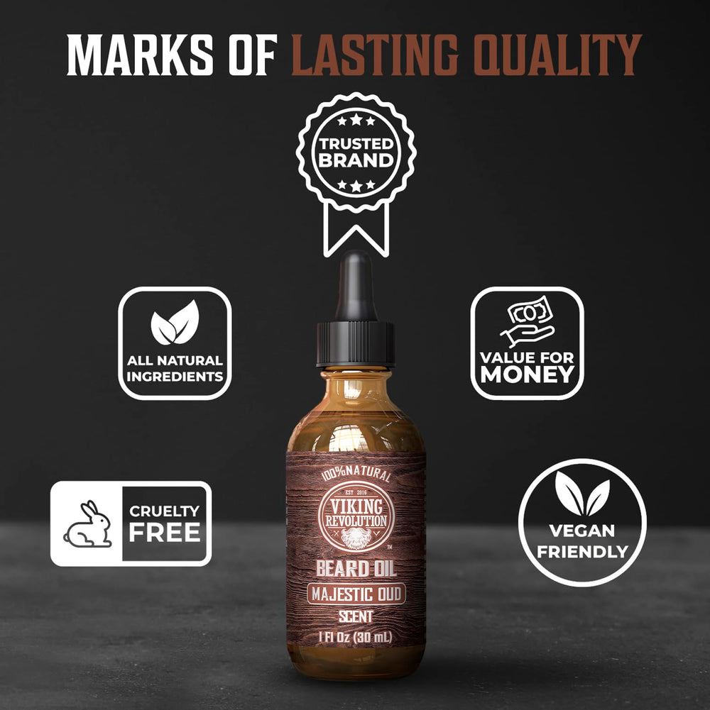 Softened beard hairs glide easier after applying Majestic Oud oil.