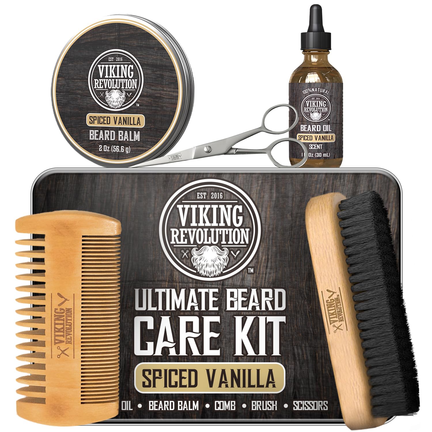 Viking Revolution spiced-vanilla beard brush detangles and smooths the beard
