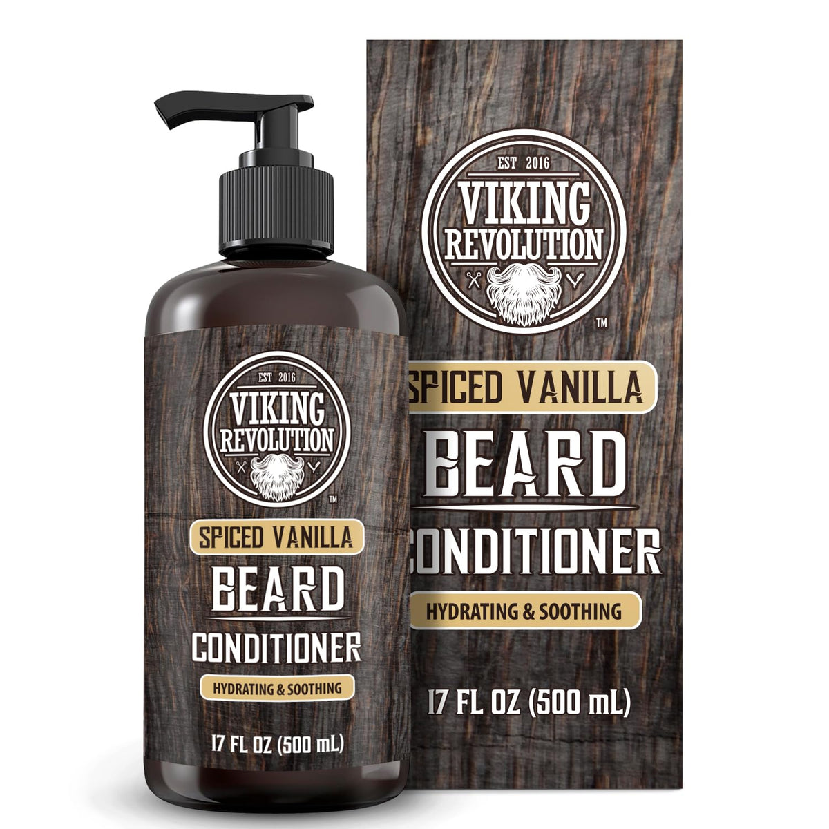 Viking Revolution Spiced Vanilla Beard Conditioner bottle promotes hydration for a softer beard