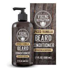 Viking Revolution Spiced Vanilla Beard Conditioner bottle promotes hydration for a softer beard