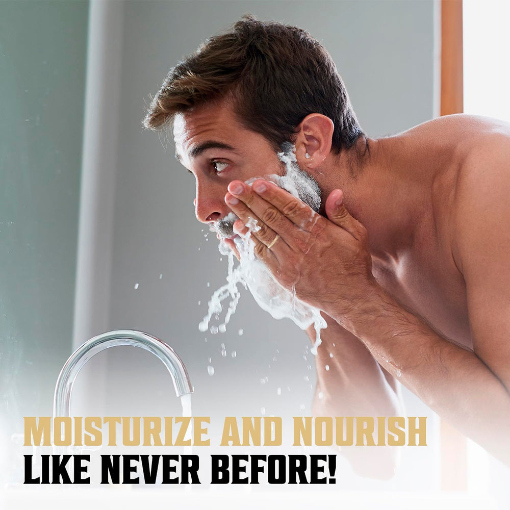 Beard conditioner in hand ready for a soothing massage