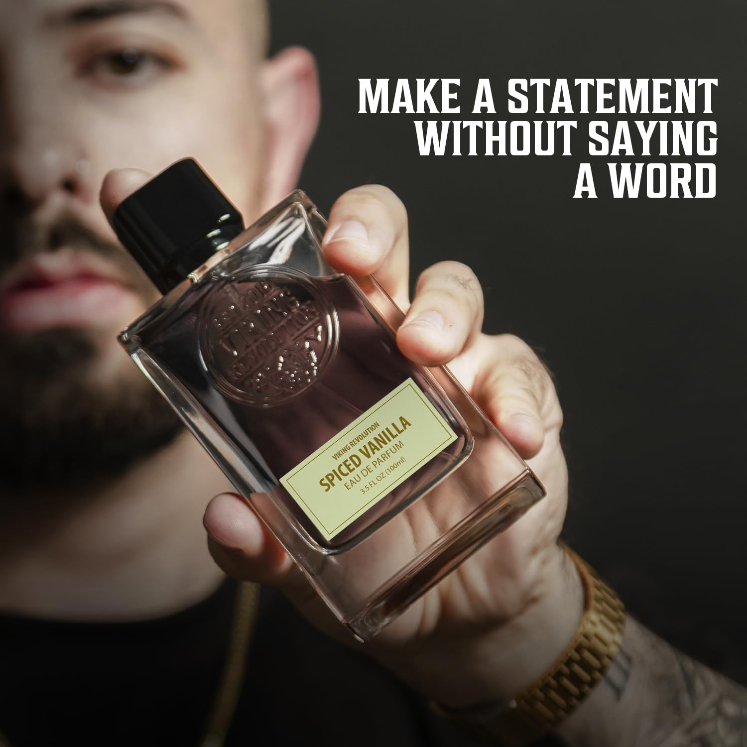 Viking Revolution Spiced Vanilla Cologne cap detail emphasizing rugged masculine design