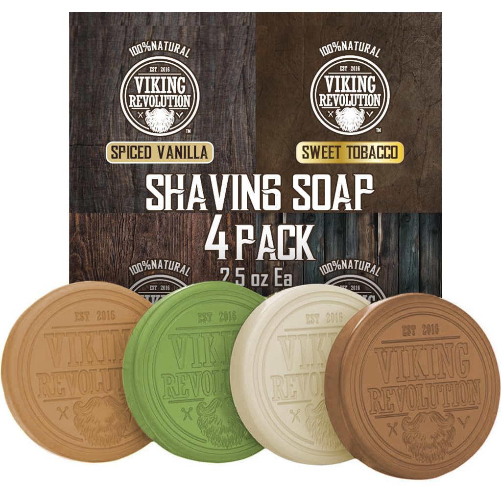 Viking Revolution Spiced Vanilla shaving soap puck for rich lather and smooth razor glide.